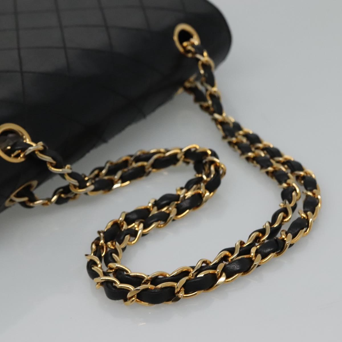 CHANEL Matelasse Chain Shoulder Bag Lamb Skin Black Gold CC Auth KD113