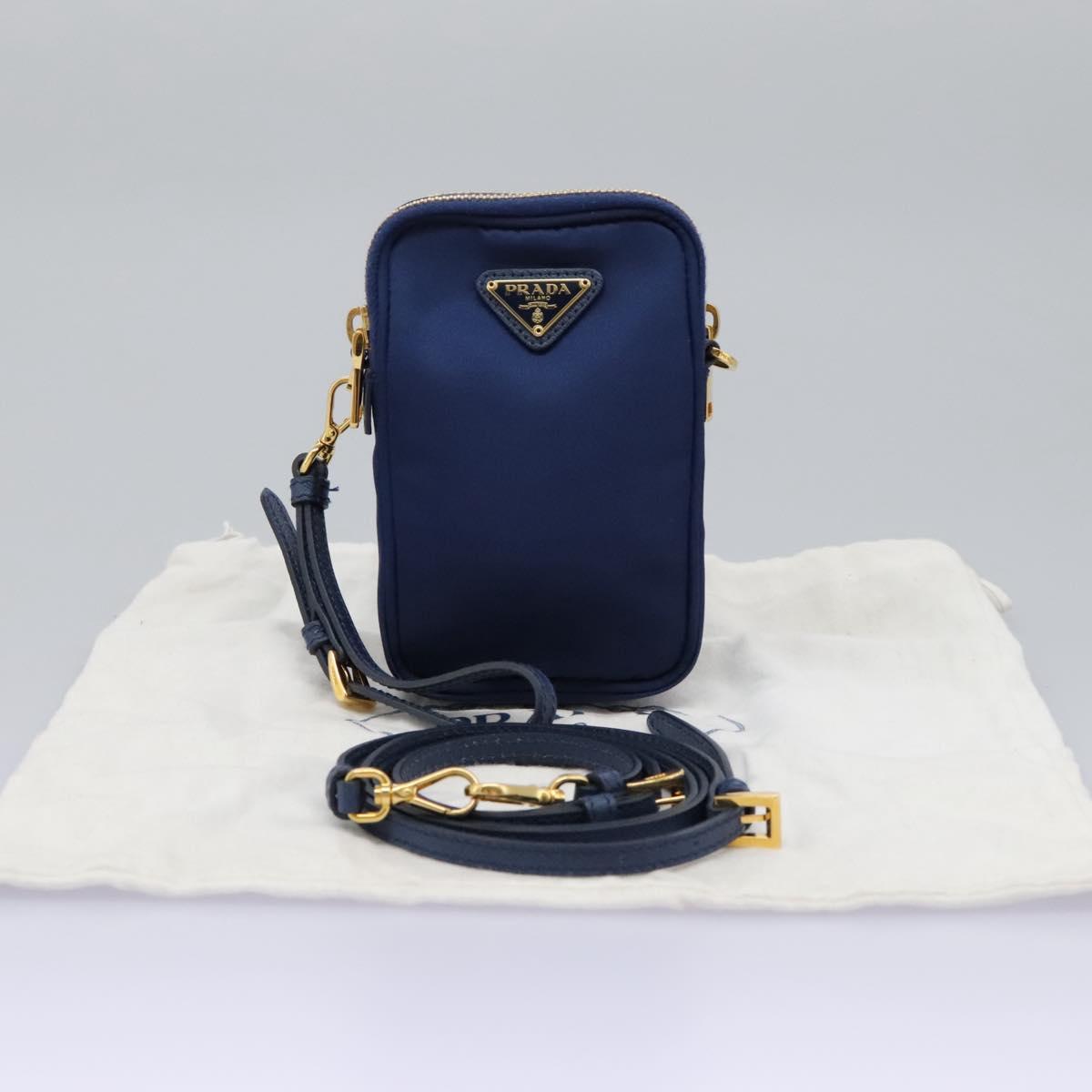 PRADA Shoulder Bag Nylon Blue Gold Auth KD114V