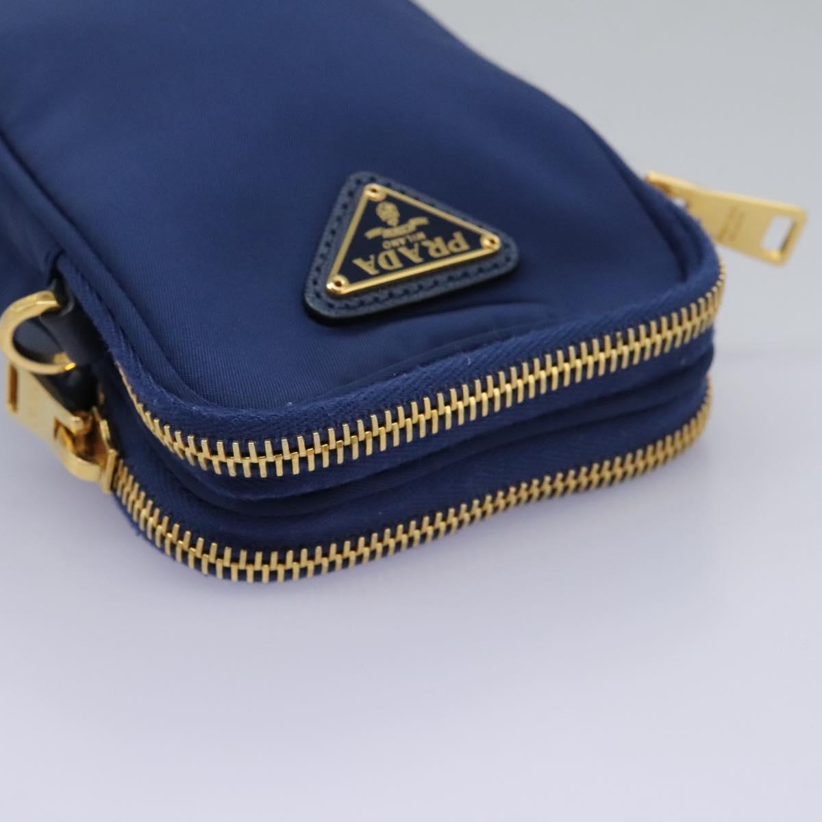 PRADA Shoulder Bag Nylon Blue Gold Auth KD114V