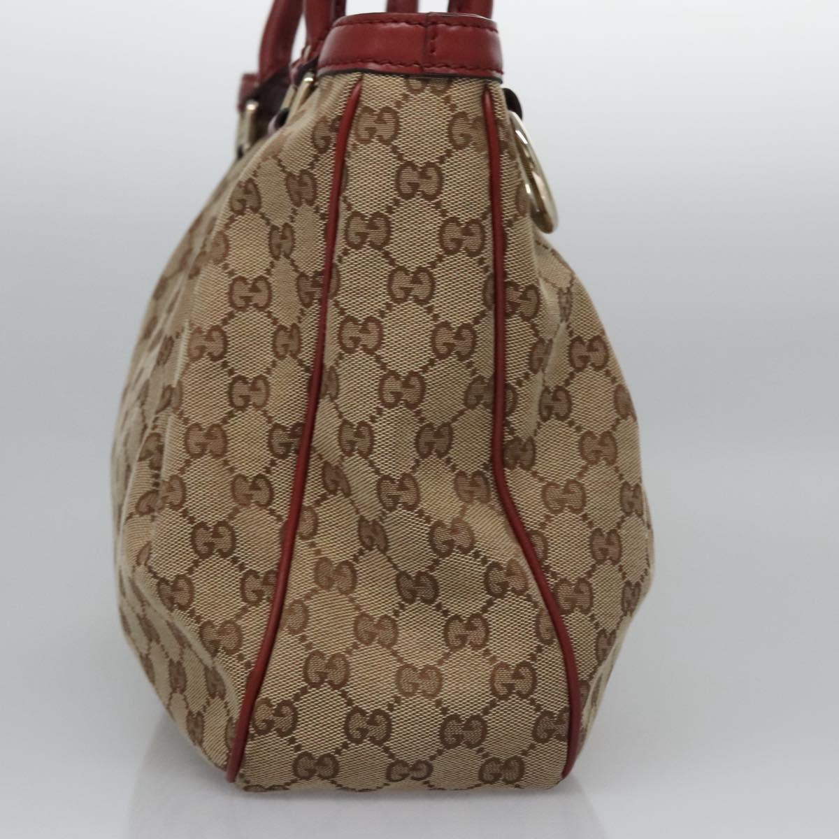 GUCCI GG Canvas Tote Bag Beige Gold Red 296835 Auth KD123