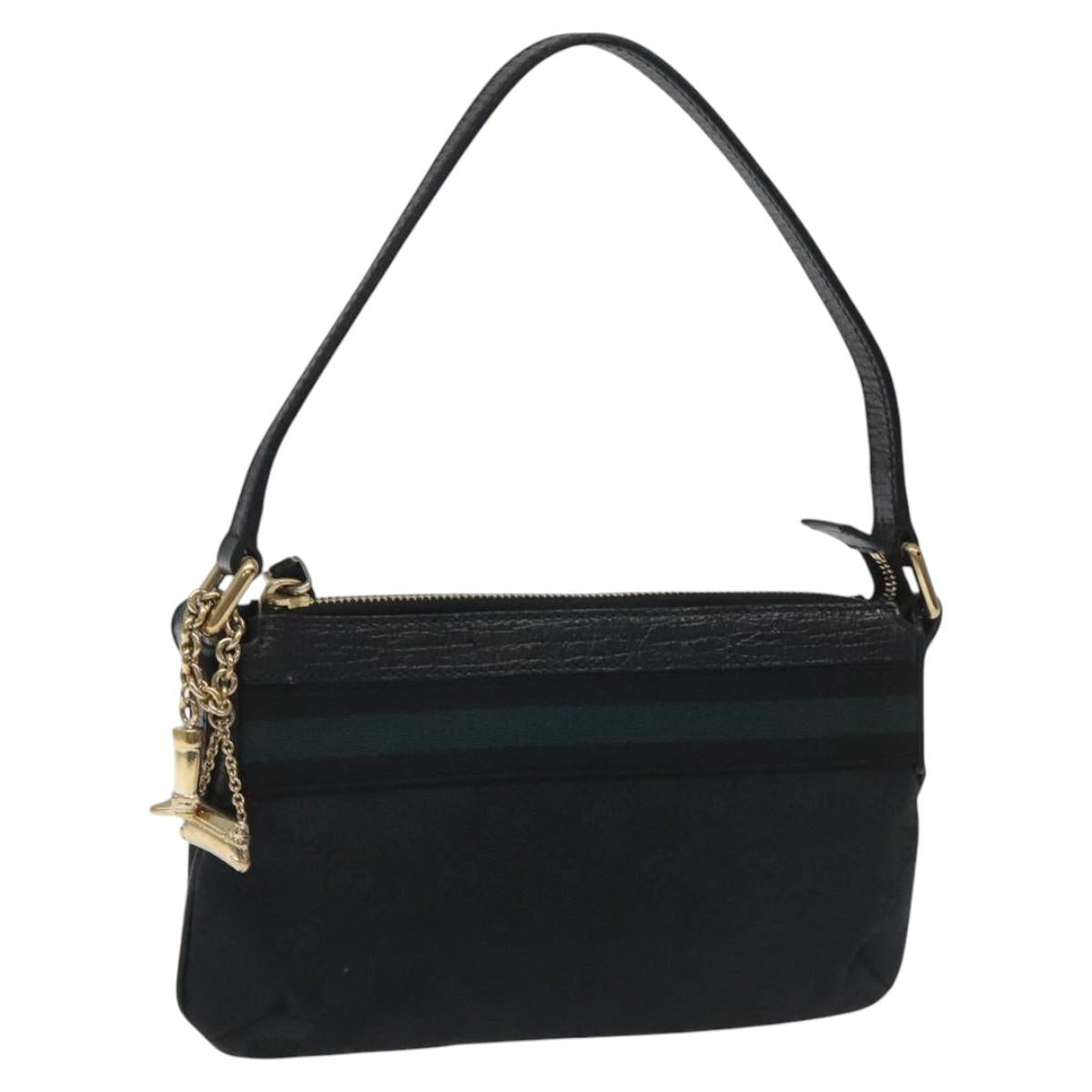 GUCCI GG Canvas Sherry Line Accessory Pouch Black Khaki 145970 Auth KD125V