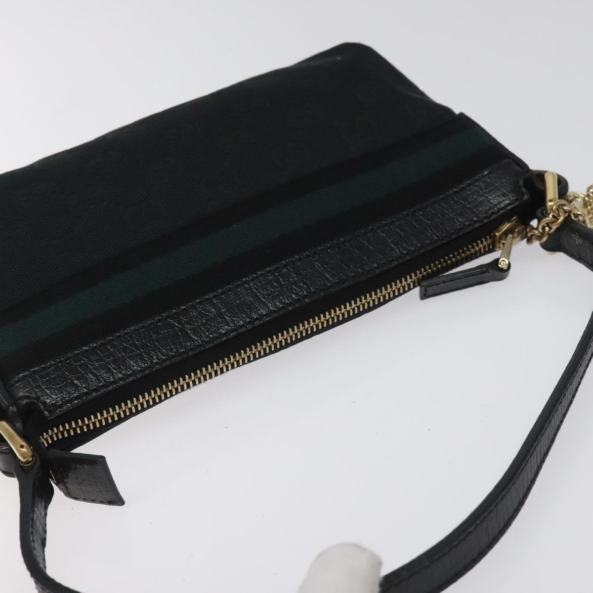GUCCI GG Canvas Sherry Line Accessory Pouch Black Khaki 145970 Auth KD125V