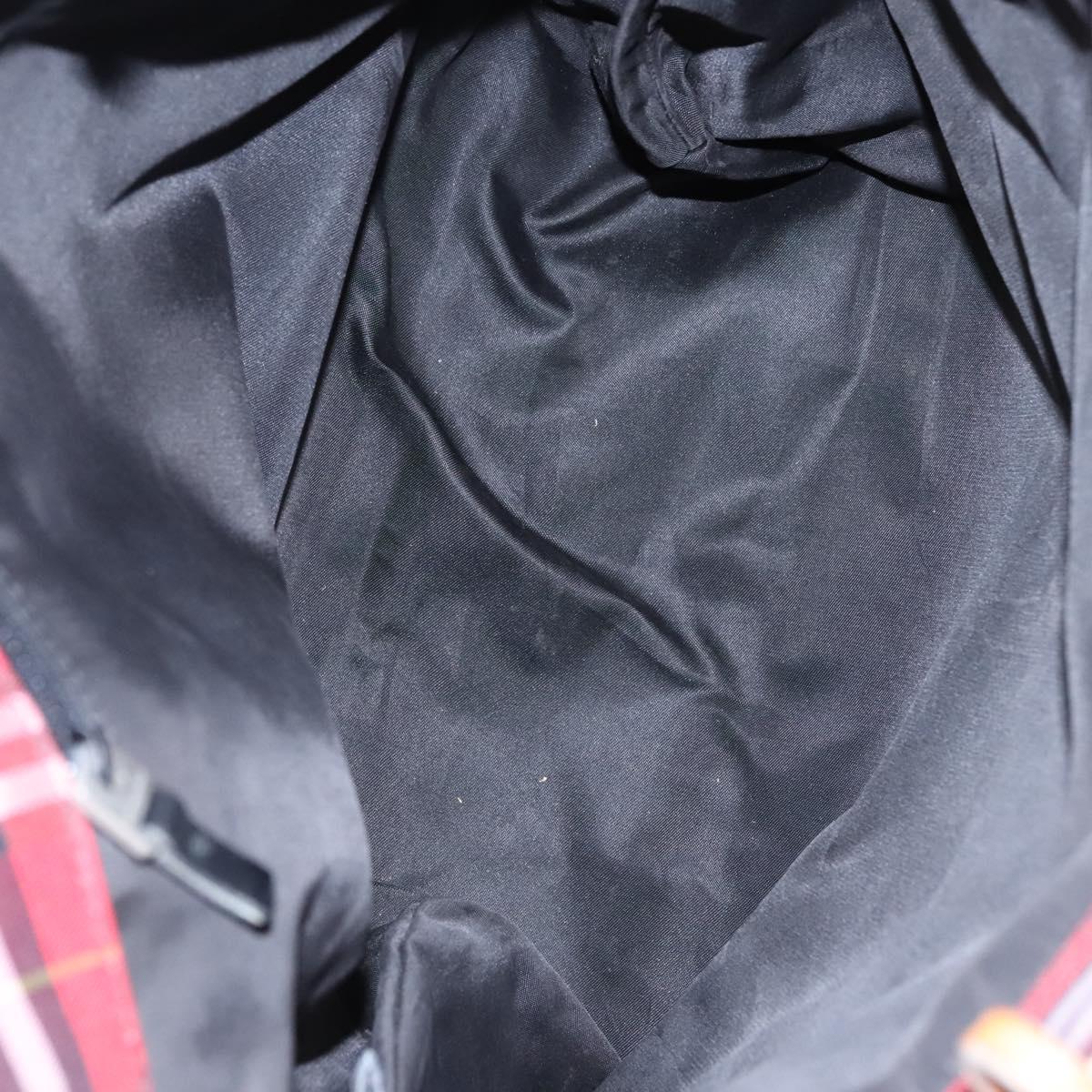 BURBERRY Nova Check Tote Bag Nylon Red Silver Auth KD137