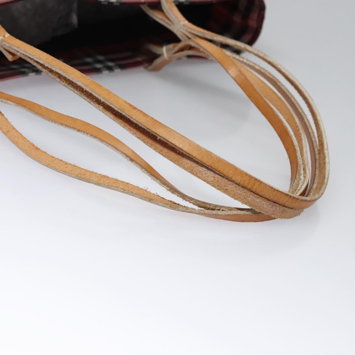 BURBERRY Nova Check Tote Bag Nylon Red Silver Auth KD137