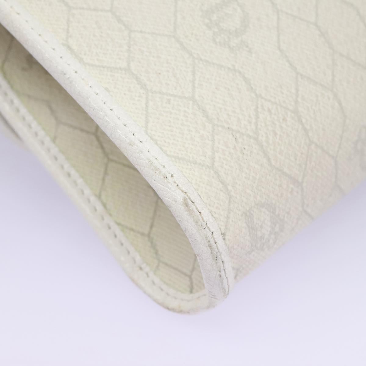 Christian Dior Honeycomb Canvas Chain Shoulder Bag PVC Leather White Auth KD140