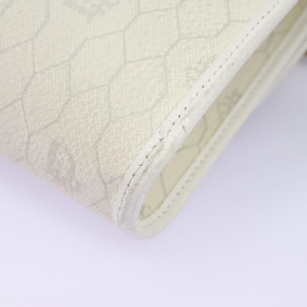 Christian Dior Honeycomb Canvas Chain Shoulder Bag PVC Leather White Auth KD140