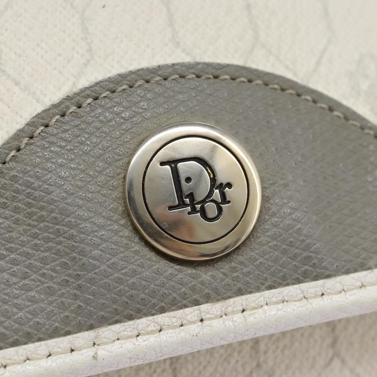 Christian Dior Honeycomb Canvas Chain Shoulder Bag PVC Leather White Auth KD140