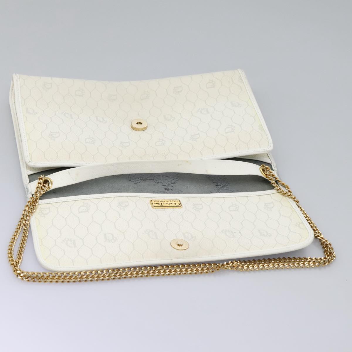 Christian Dior Honeycomb Canvas Chain Shoulder Bag PVC Leather White Auth KD140