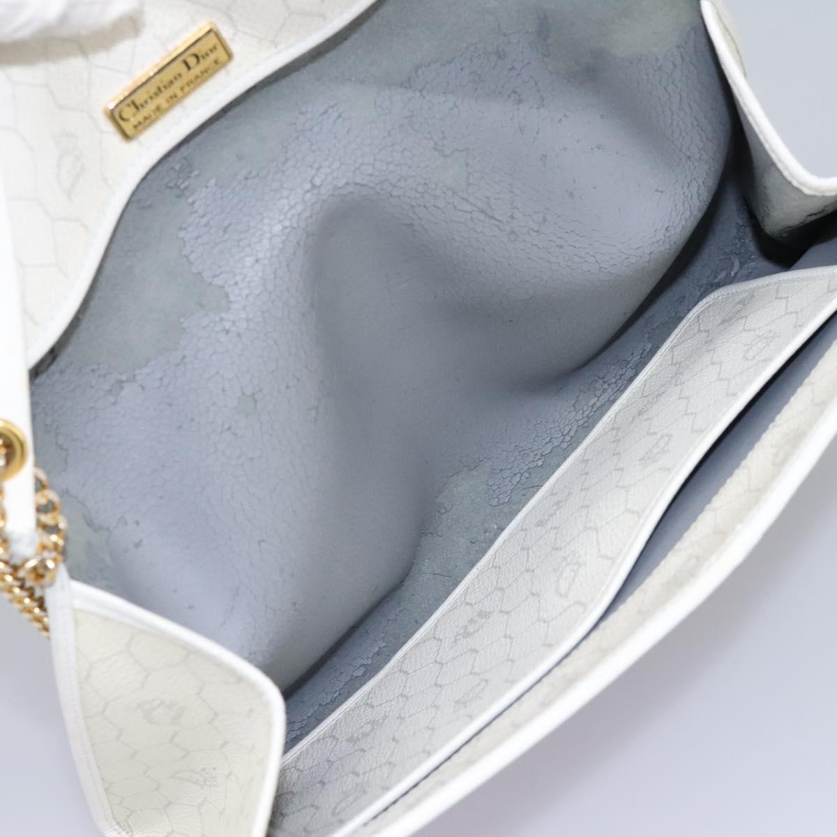 Christian Dior Honeycomb Canvas Chain Shoulder Bag PVC Leather White Auth KD140