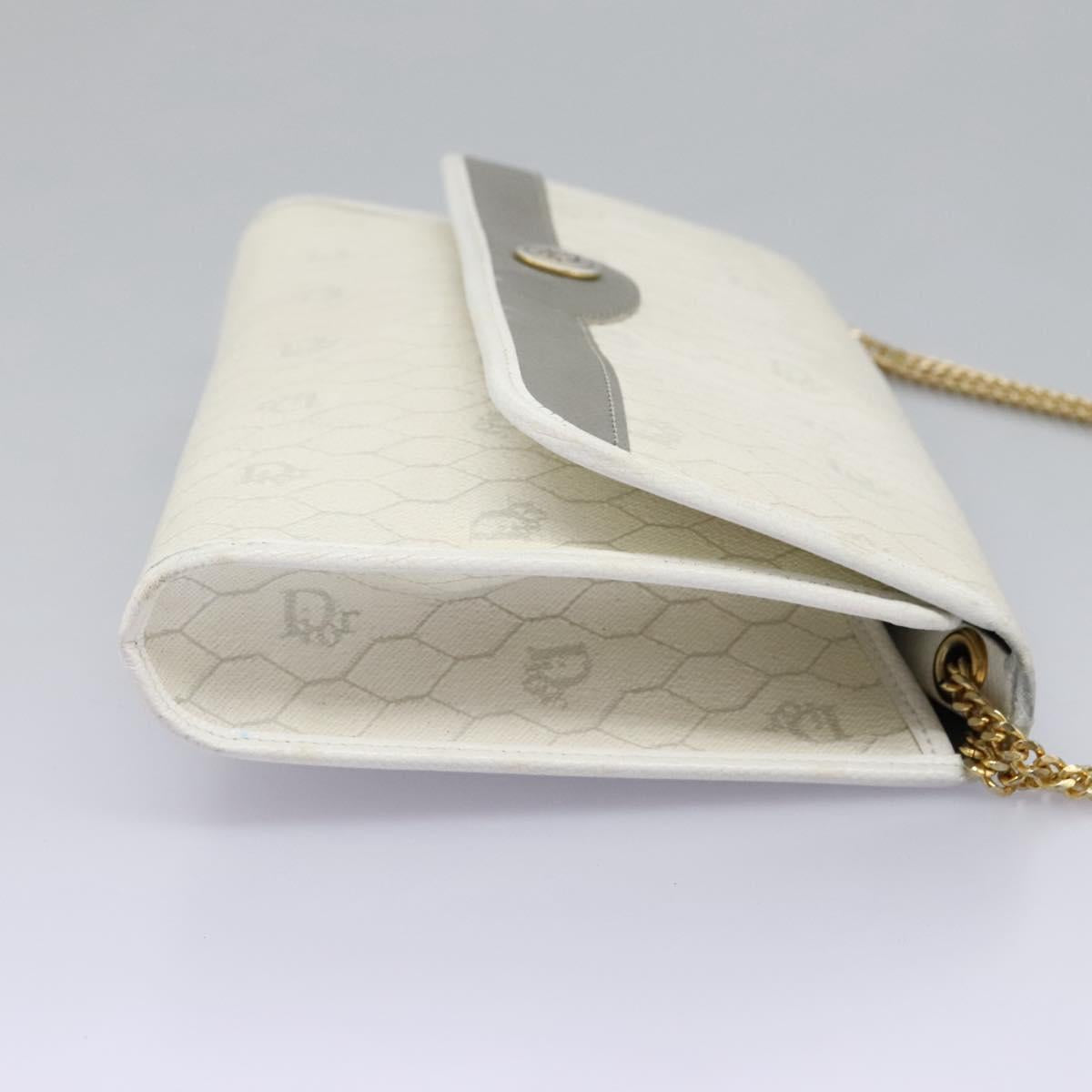 Christian Dior Honeycomb Canvas Chain Shoulder Bag PVC Leather White Auth KD140