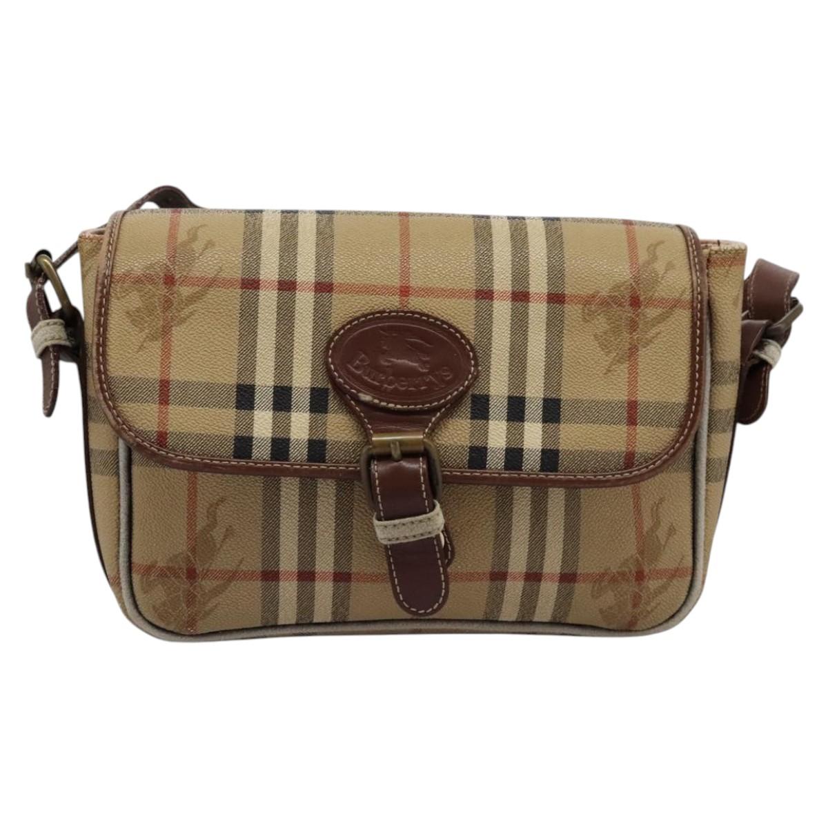 Burberrys Nova Check Shoulder Bag PVC Leather Beige Auth KD166