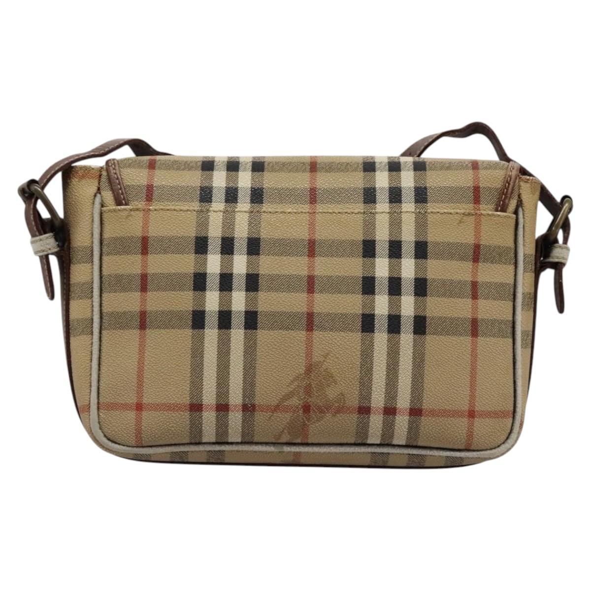 Burberrys Nova Check Shoulder Bag PVC Leather Beige Auth KD166