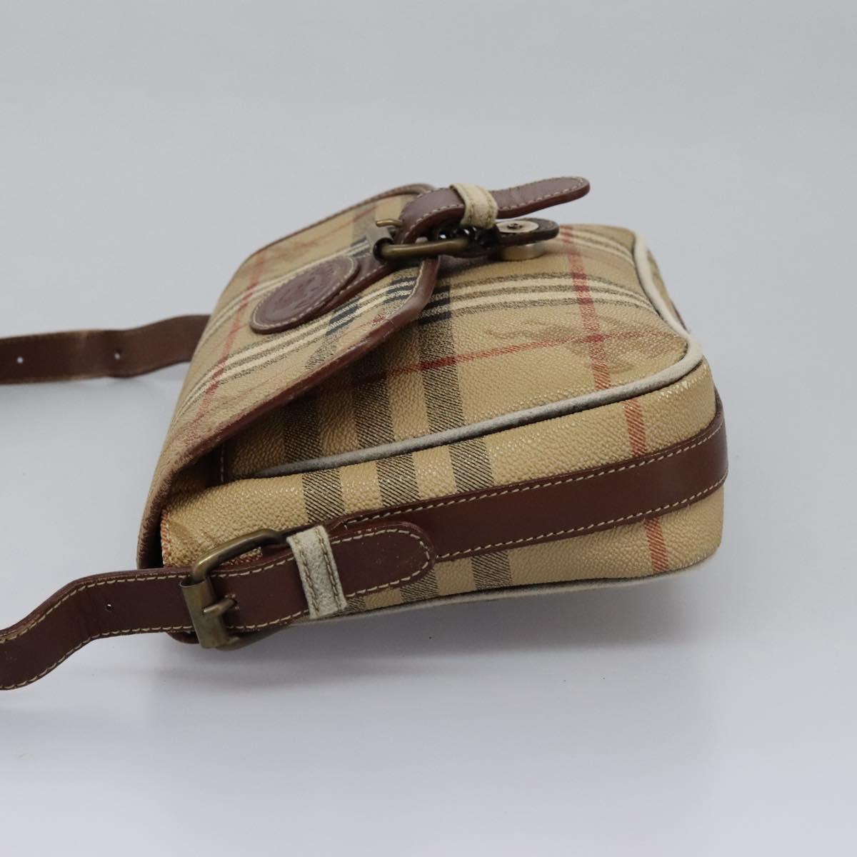 Burberrys Nova Check Shoulder Bag PVC Leather Beige Auth KD166