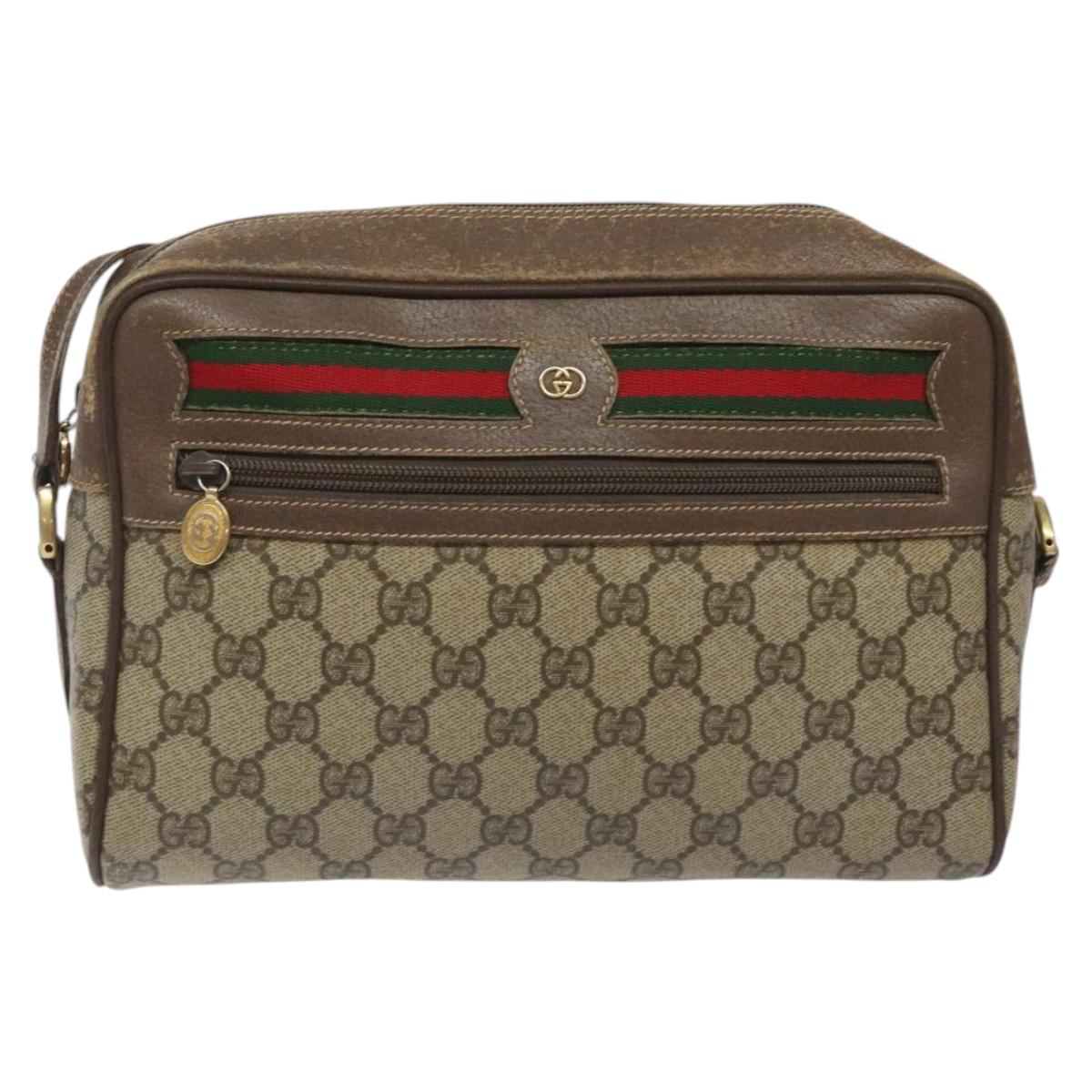 GUCCI GG Supreme Web Sherry Line Bag PVC Beige Gold 001 56 6472 4023 Auth KD170