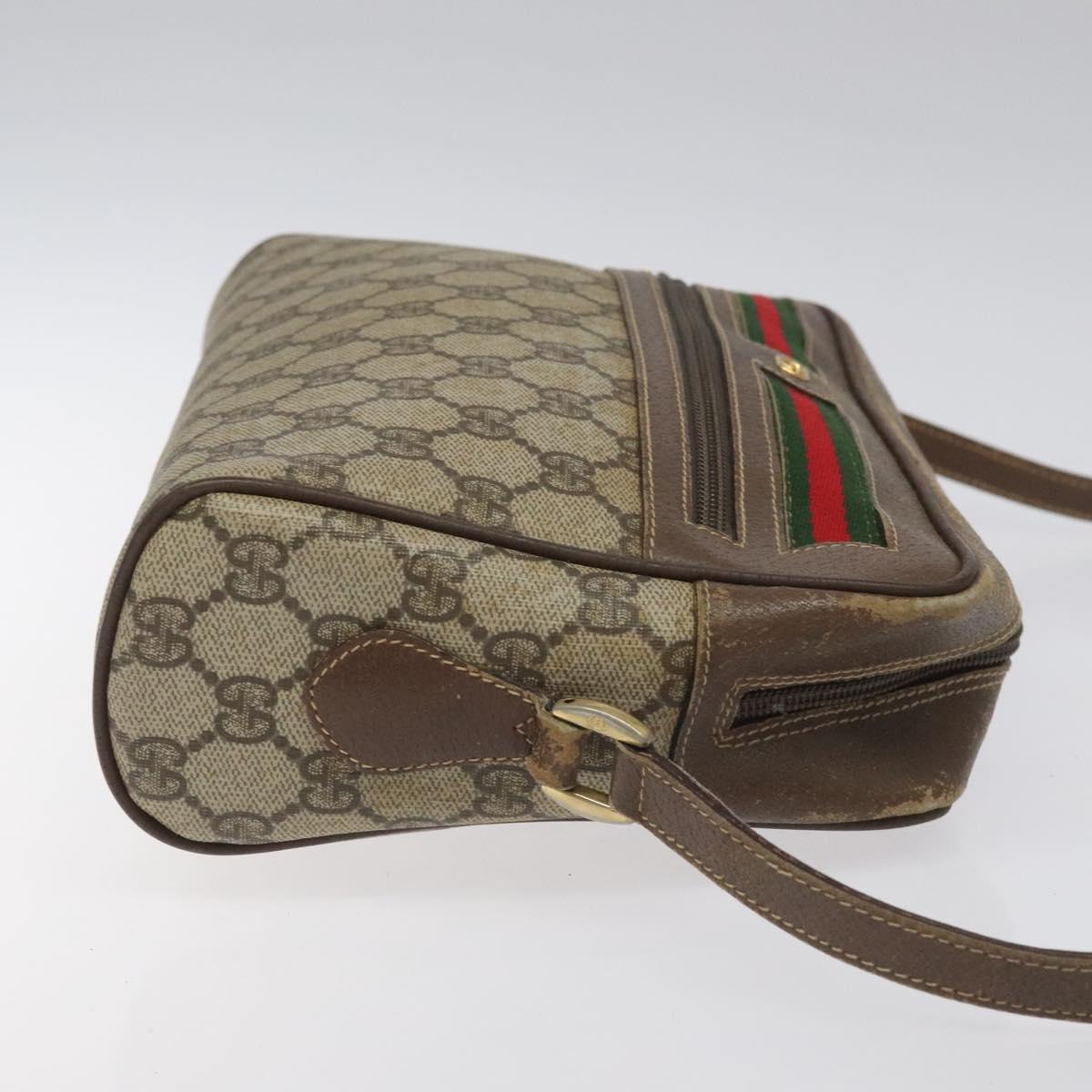 GUCCI GG Supreme Web Sherry Line Bag PVC Beige Gold 001 56 6472 4023 Auth KD170