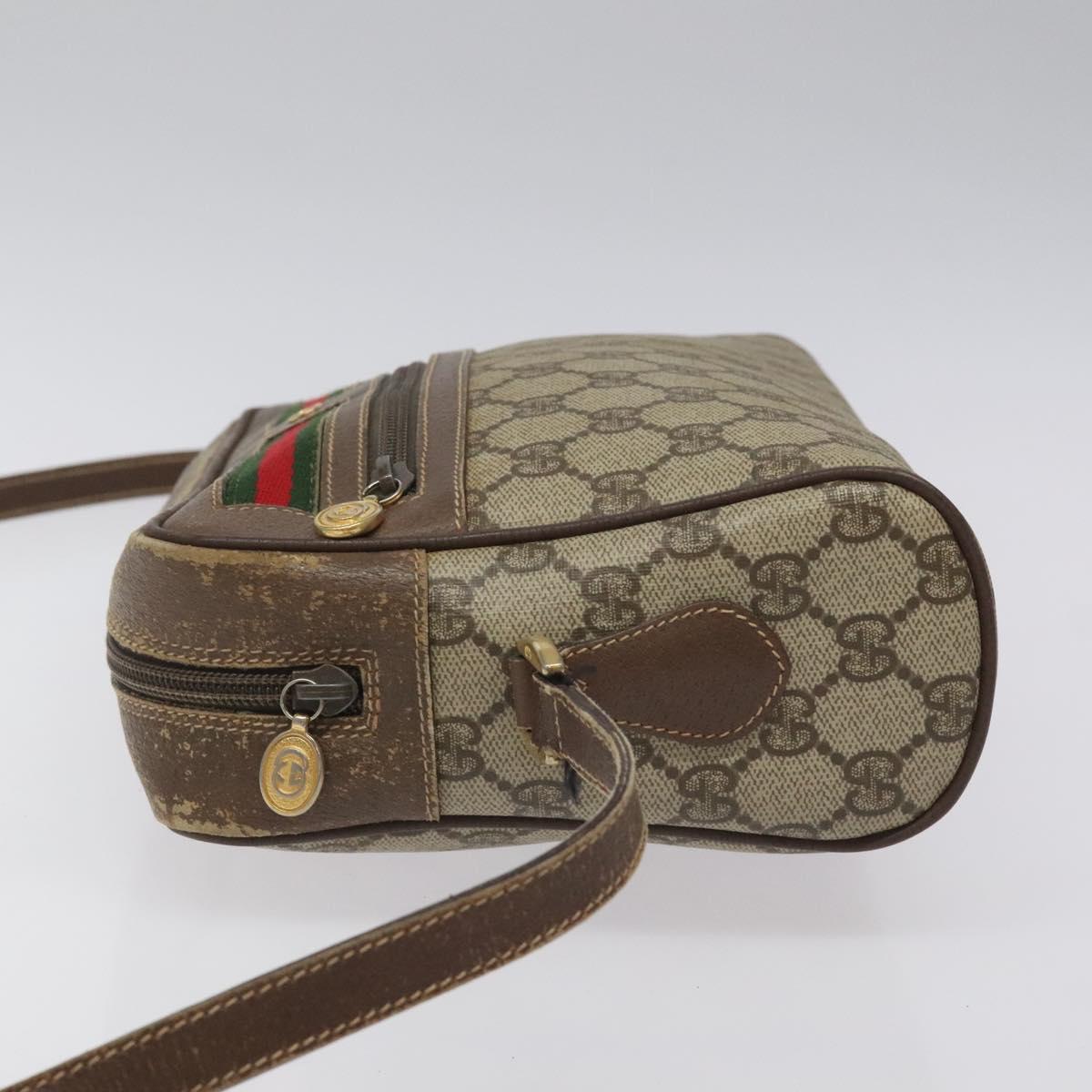 GUCCI GG Supreme Web Sherry Line Bag PVC Beige Gold 001 56 6472 4023 Auth KD170