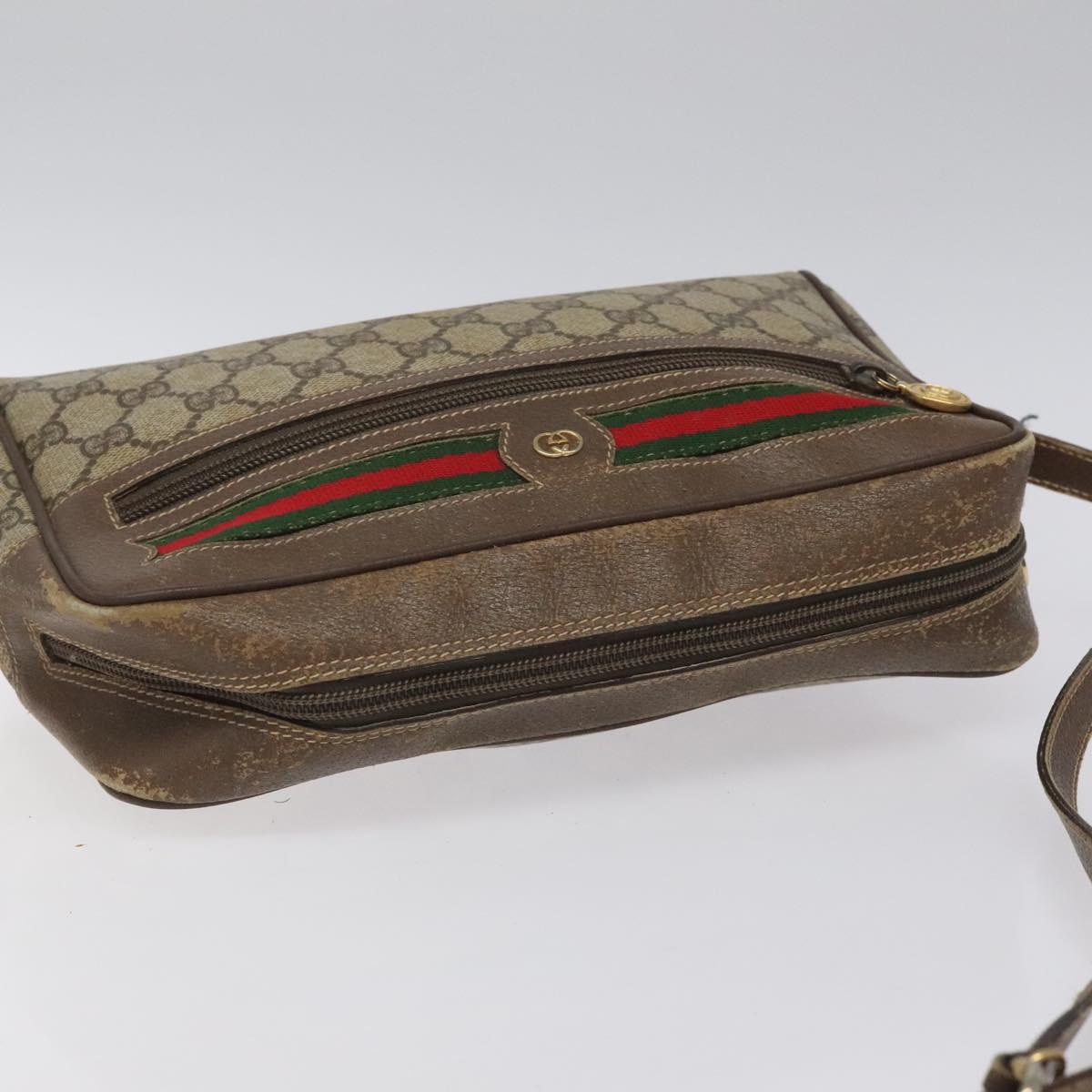 GUCCI GG Supreme Web Sherry Line Bag PVC Beige Gold 001 56 6472 4023 Auth KD170
