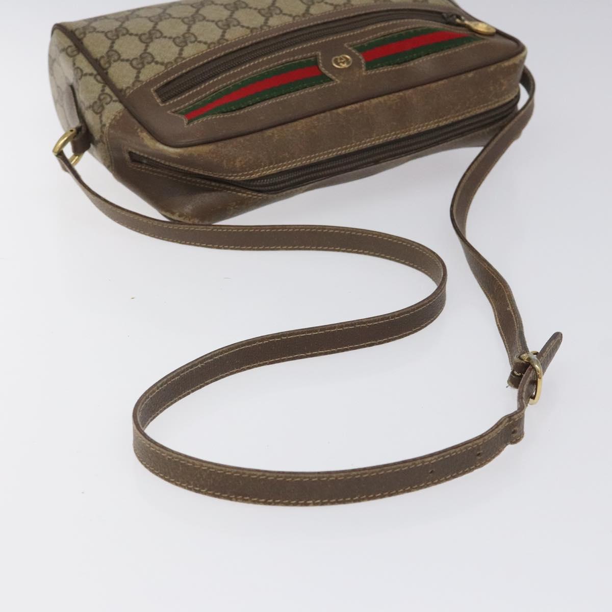 GUCCI GG Supreme Web Sherry Line Bag PVC Beige Gold 001 56 6472 4023 Auth KD170
