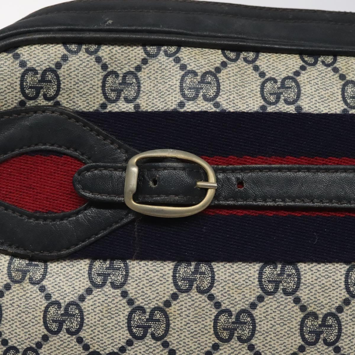 GUCCI GG Supreme Sherry Line Shoulder Bag PVC Navy Red Auth KD171