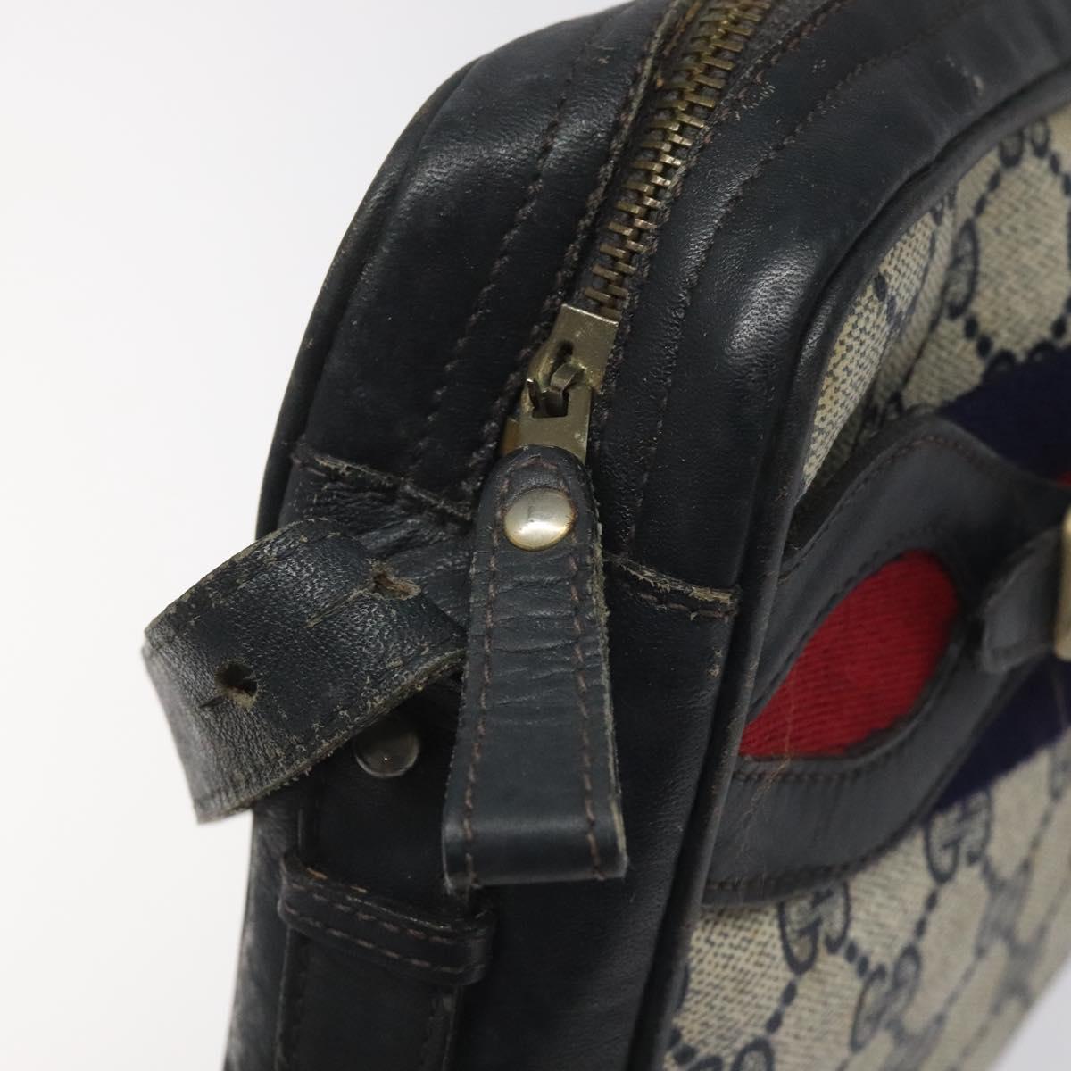 GUCCI GG Supreme Sherry Line Shoulder Bag PVC Navy Red Auth KD171
