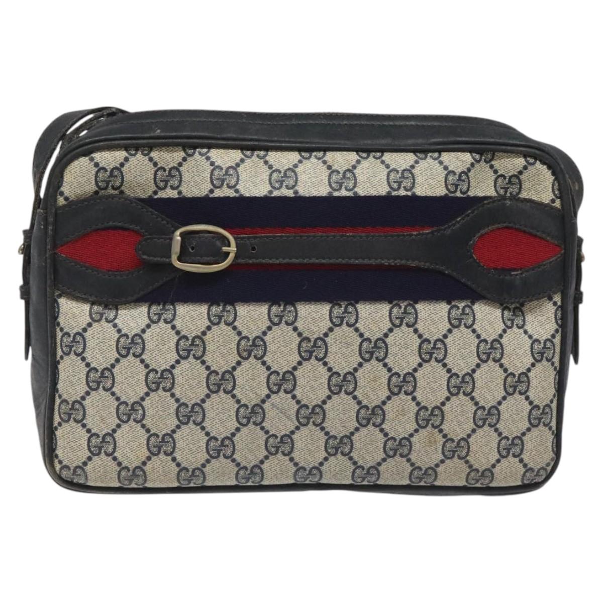 GUCCI GG Supreme Sherry Line Shoulder Bag PVC Navy Red Auth KD171