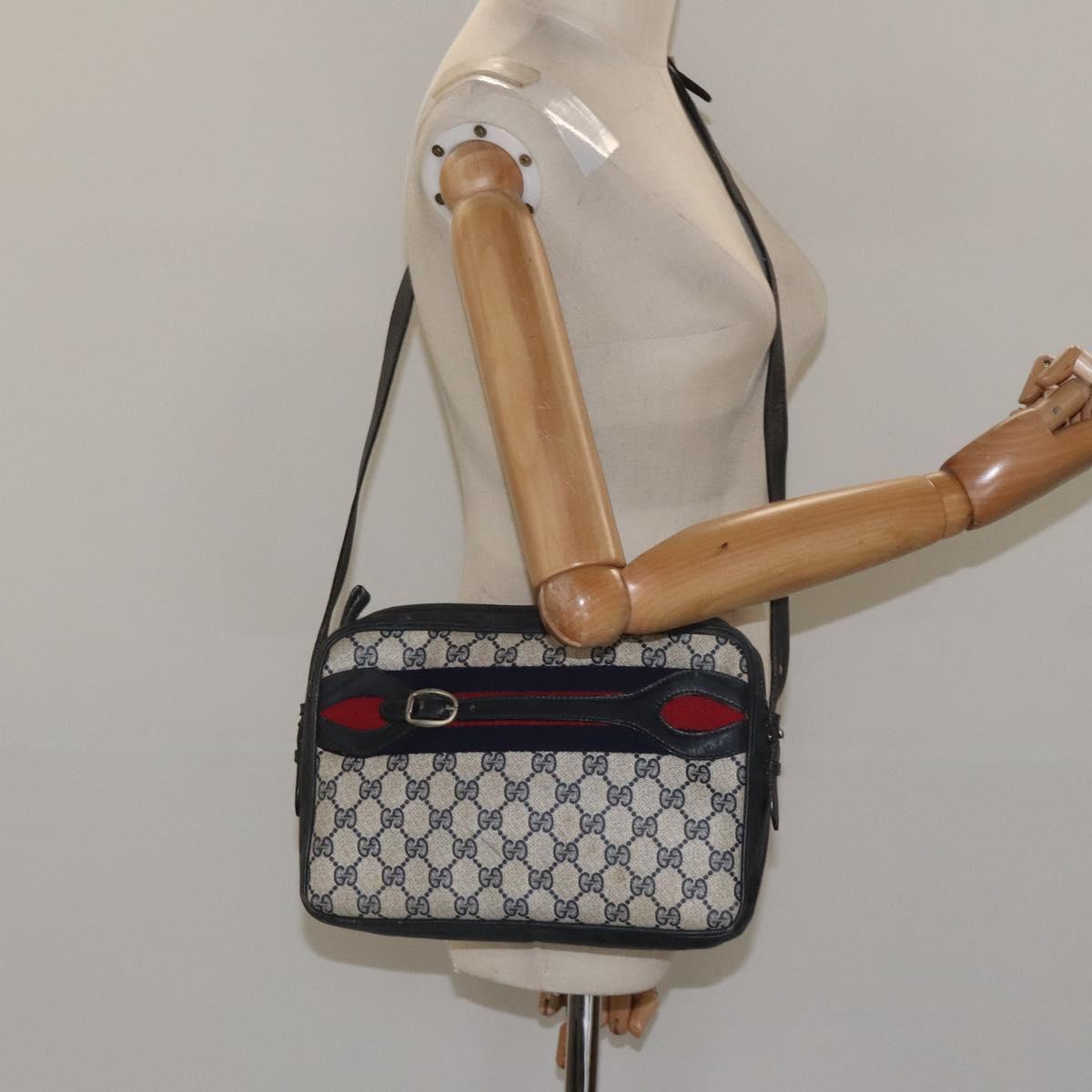 GUCCI GG Supreme Sherry Line Shoulder Bag PVC Navy Red Auth KD171