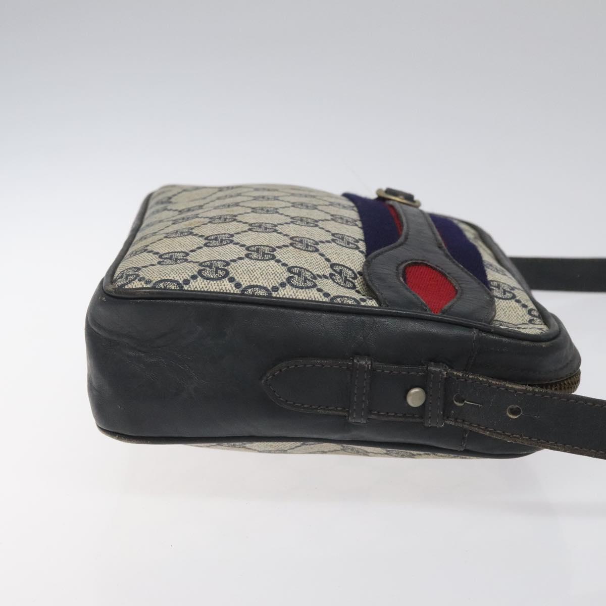 GUCCI GG Supreme Sherry Line Shoulder Bag PVC Navy Red Auth KD171