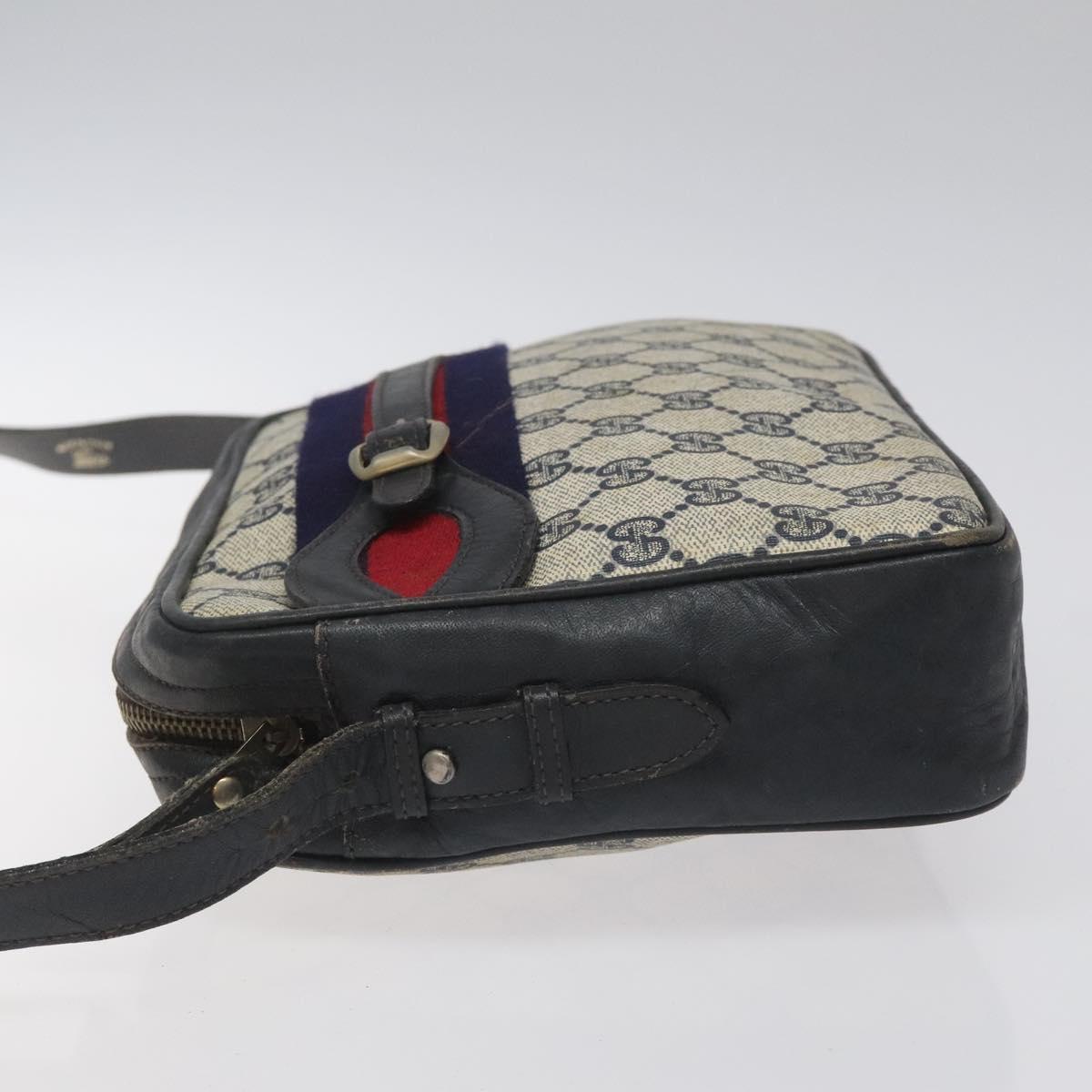 GUCCI GG Supreme Sherry Line Shoulder Bag PVC Navy Red Auth KD171