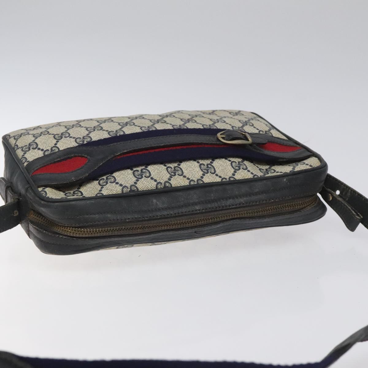 GUCCI GG Supreme Sherry Line Shoulder Bag PVC Navy Red Auth KD171