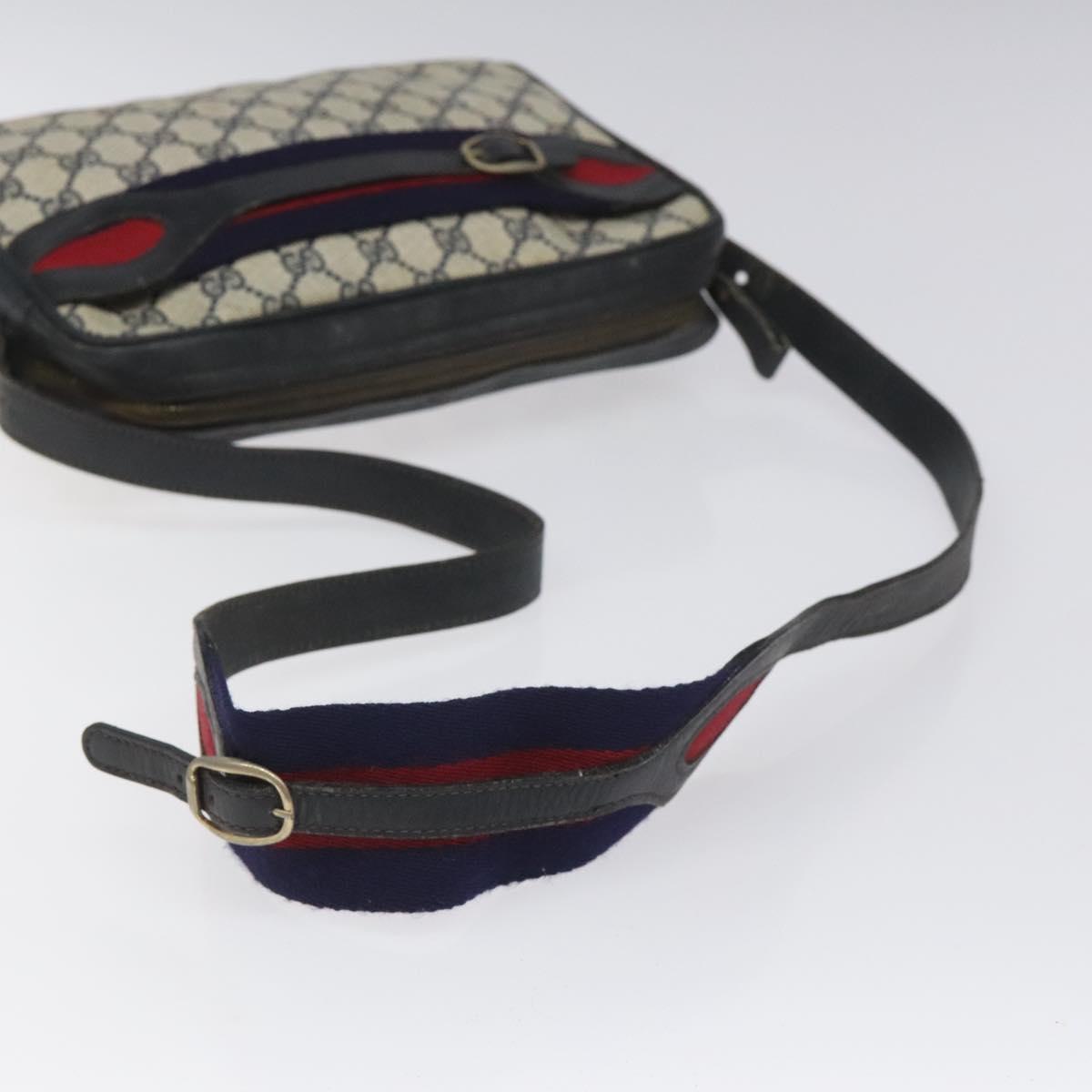 GUCCI GG Supreme Sherry Line Shoulder Bag PVC Navy Red Auth KD171