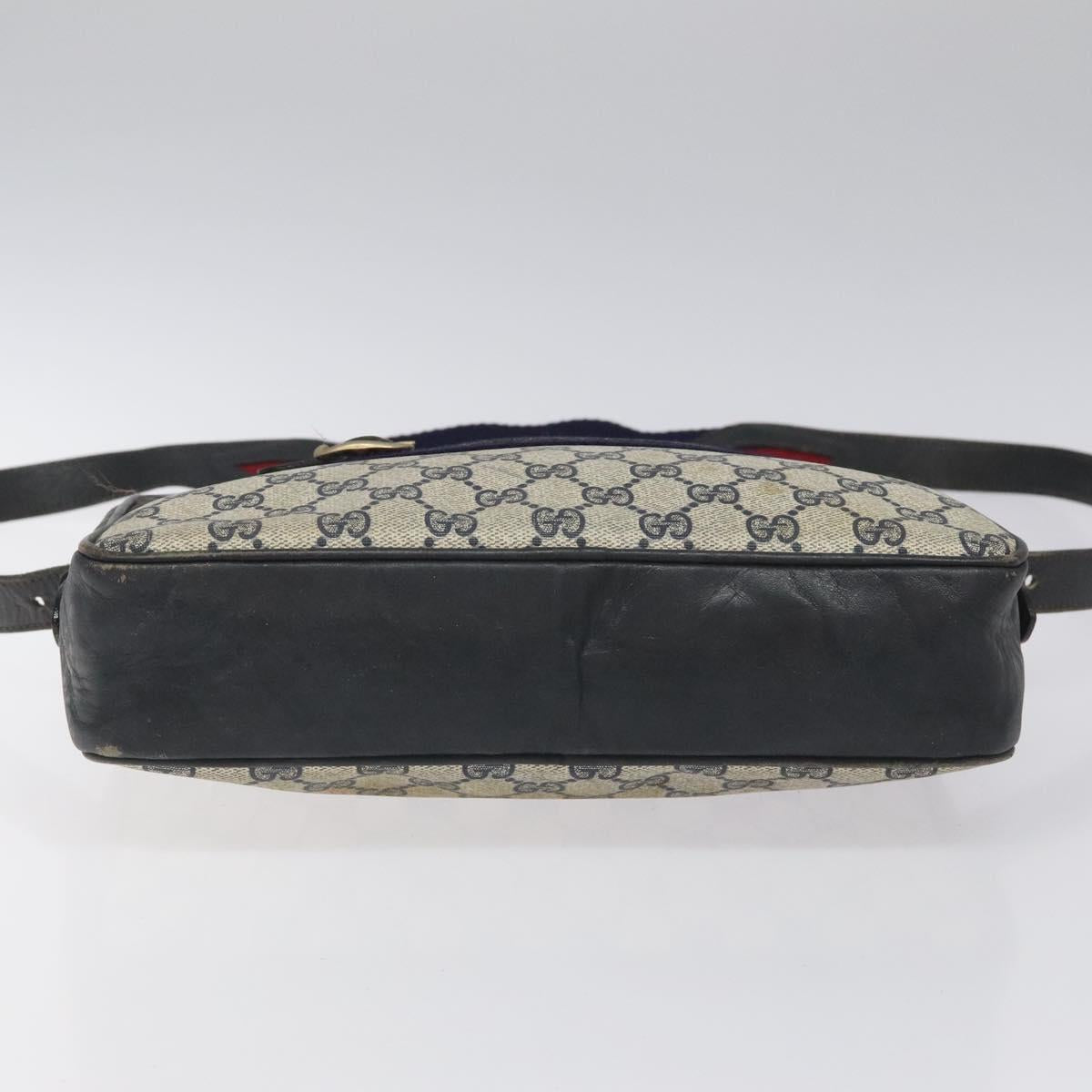 GUCCI GG Supreme Sherry Line Shoulder Bag PVC Navy Red Auth KD171