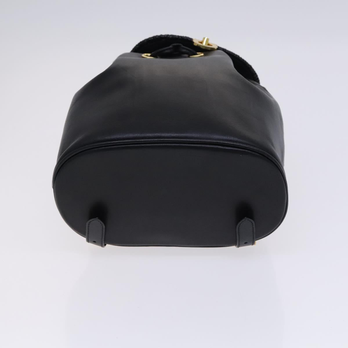 Salvatore Ferragamo Backpack Leather Black Gold Auth KD177