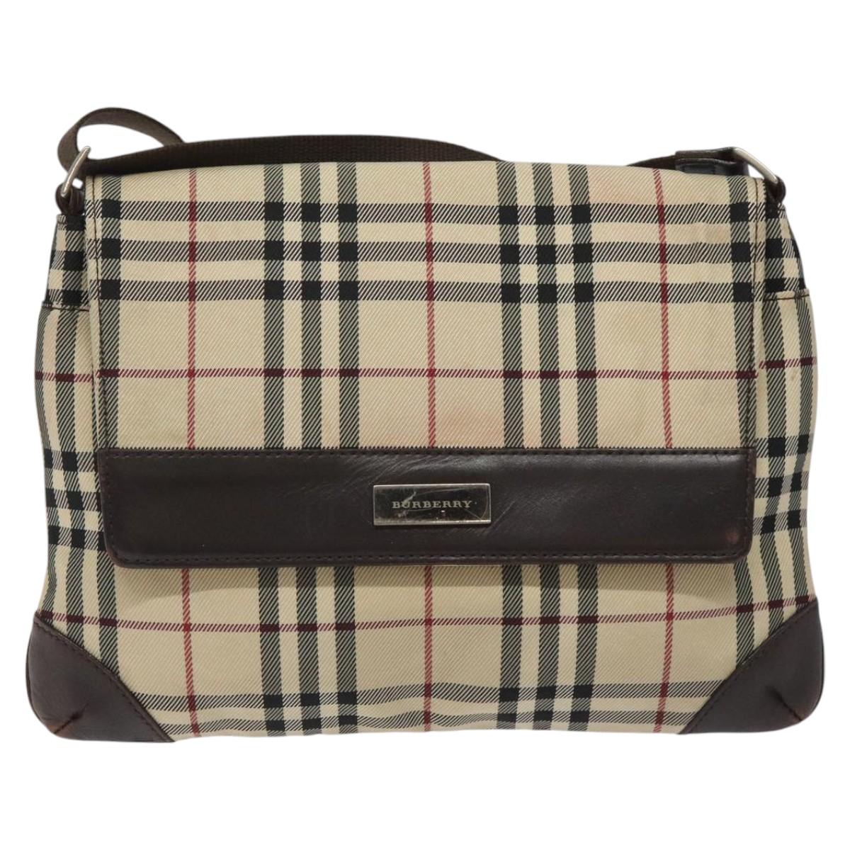 BURBERRY Nova Check Shoulder Bag Canvas Beige Auth KD198