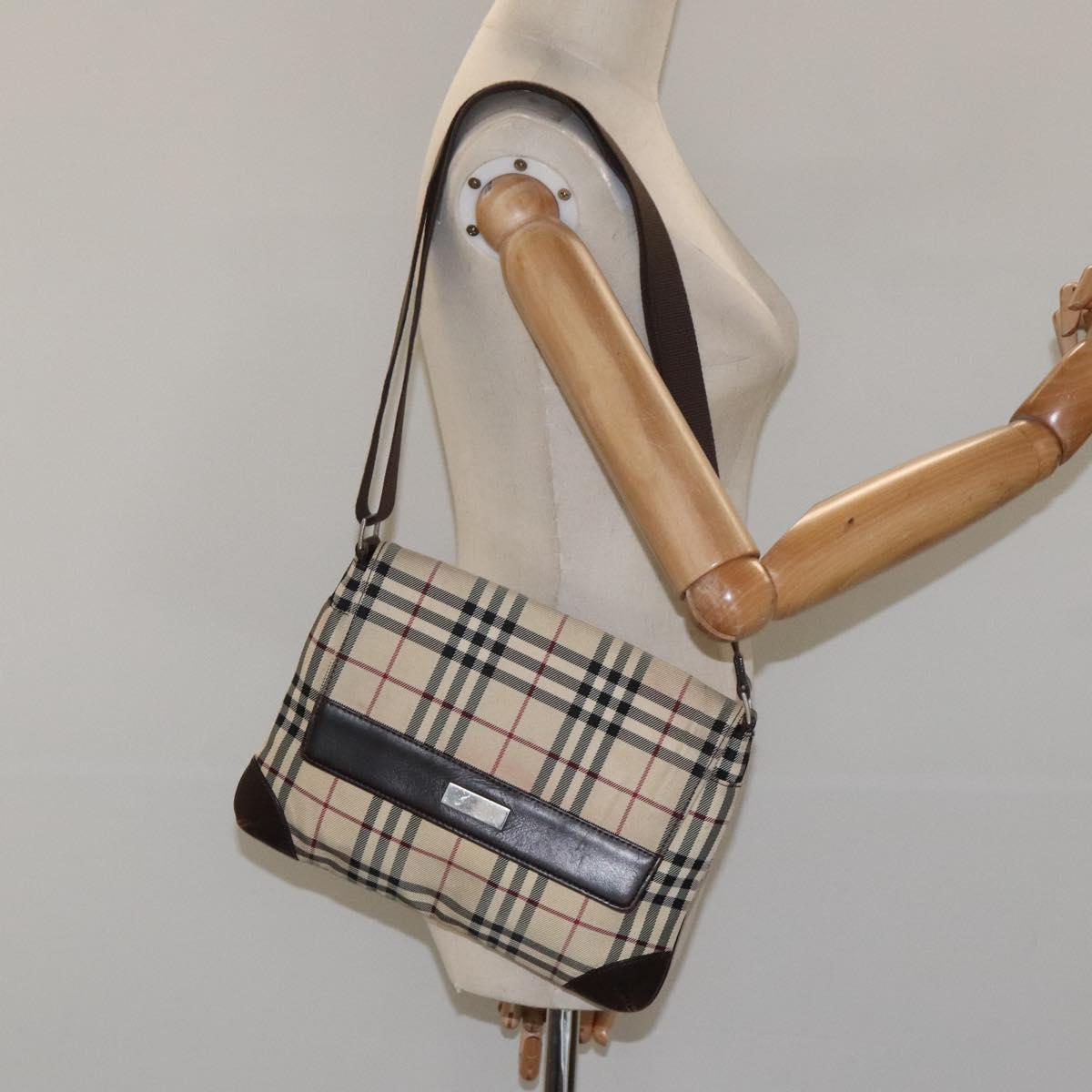 BURBERRY Nova Check Shoulder Bag Canvas Beige Auth KD198