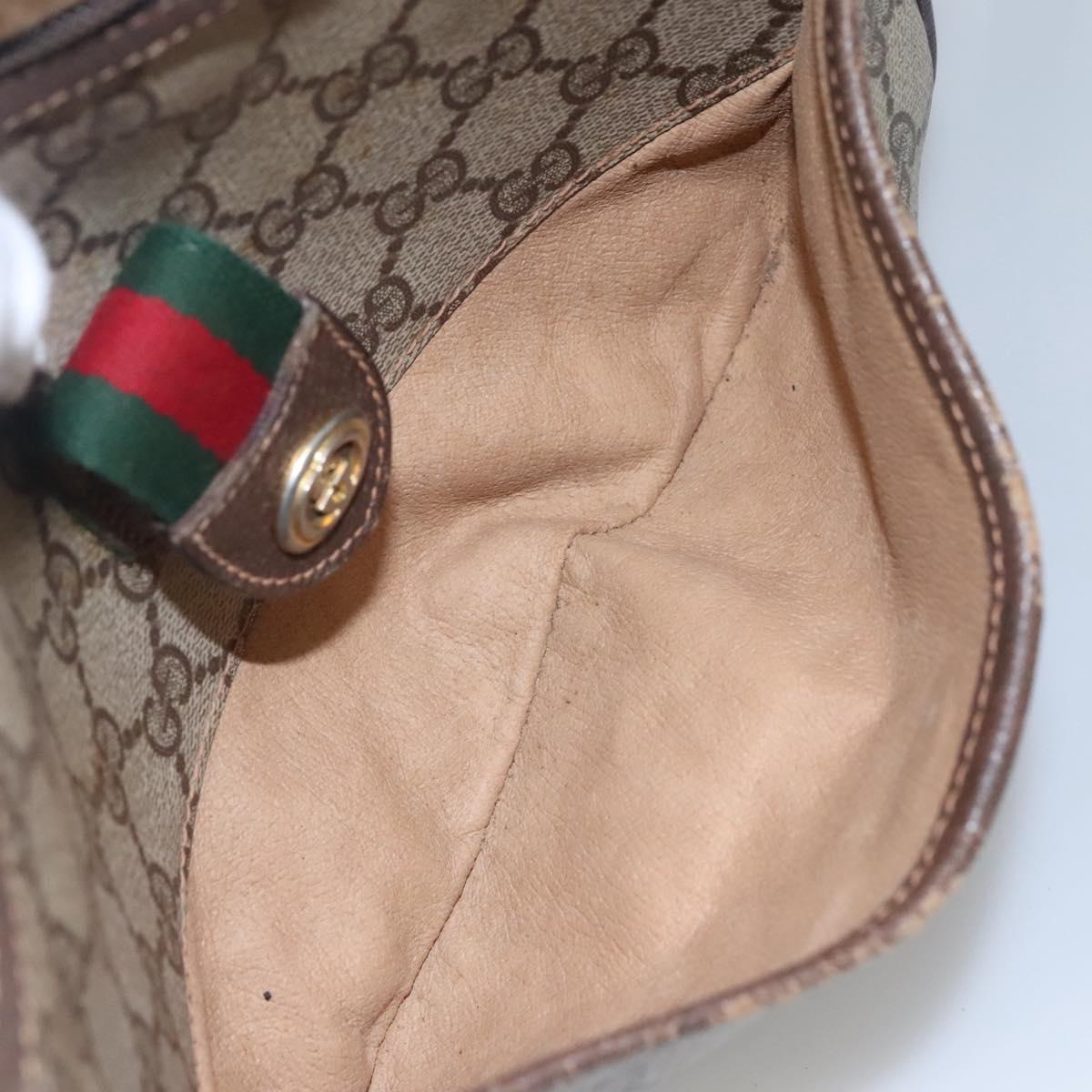 GUCCI GG Supreme Web Sherry Line Shoulder Bag PVC Beige Gold Auth KD211