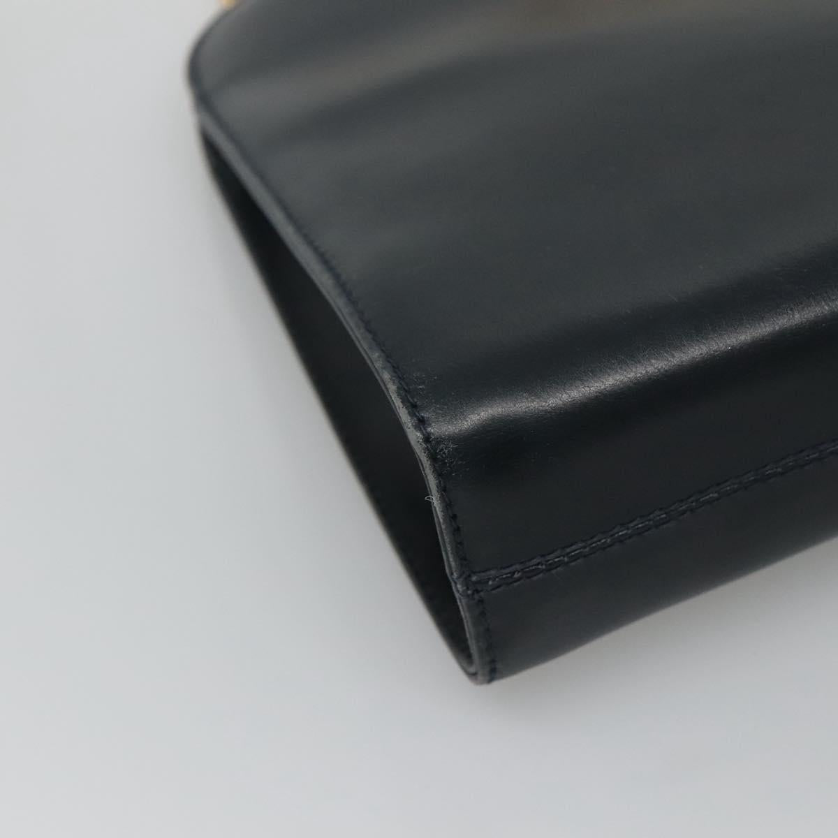 Salvatore Ferragamo Gancini Chain Shoulder Bag Leather Navy Gold Auth KD216