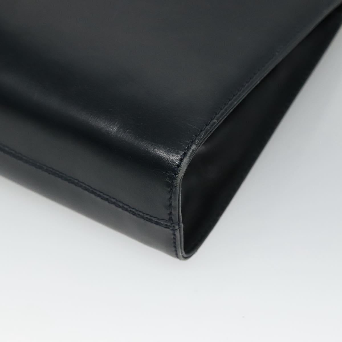 Salvatore Ferragamo Gancini Chain Shoulder Bag Leather Navy Gold Auth KD216