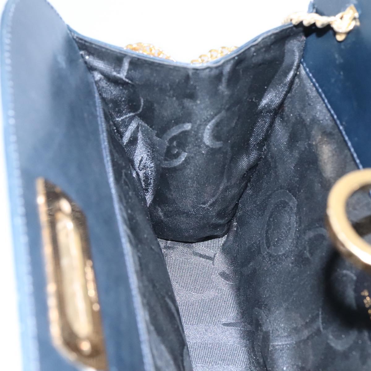 Salvatore Ferragamo Gancini Chain Shoulder Bag Leather Navy Gold Auth KD216