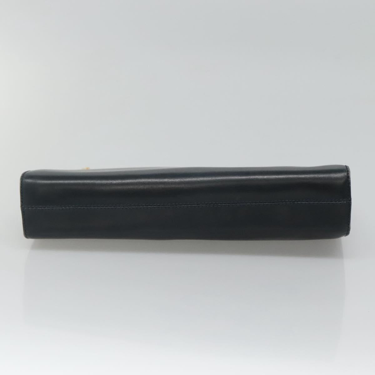 Salvatore Ferragamo Gancini Chain Shoulder Bag Leather Navy Gold Auth KD216