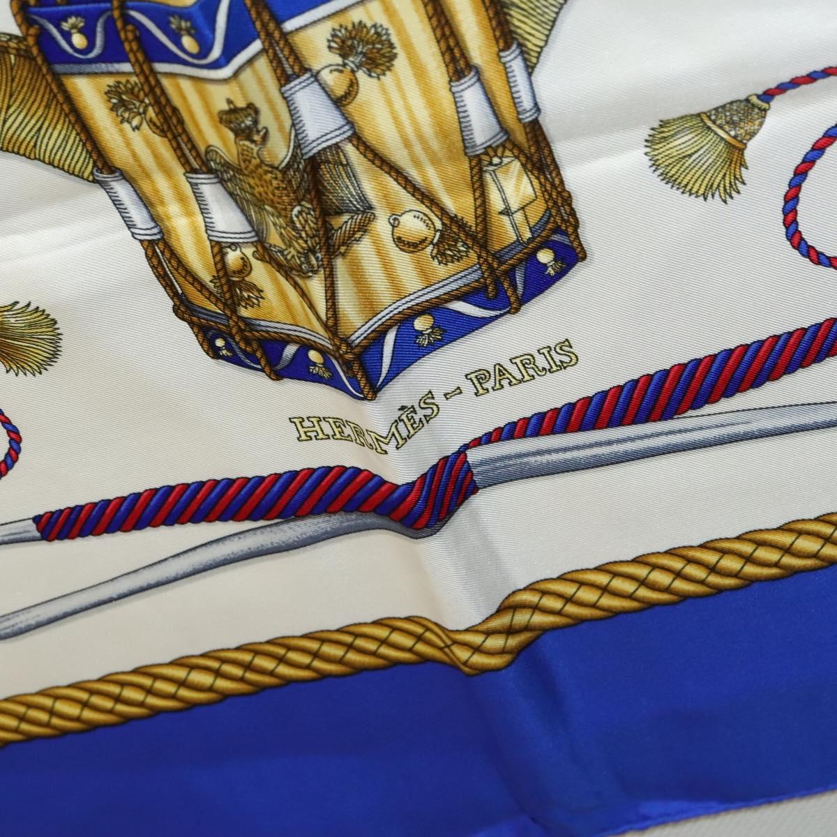HERMES Carre 90 Scarf ""LES TAMBOURS "" Silk Blue Auth KD222