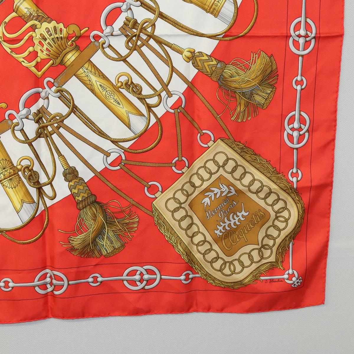 HERMES Carre 90 Scarf ""Cliquetis "" Silk Red Auth KD223