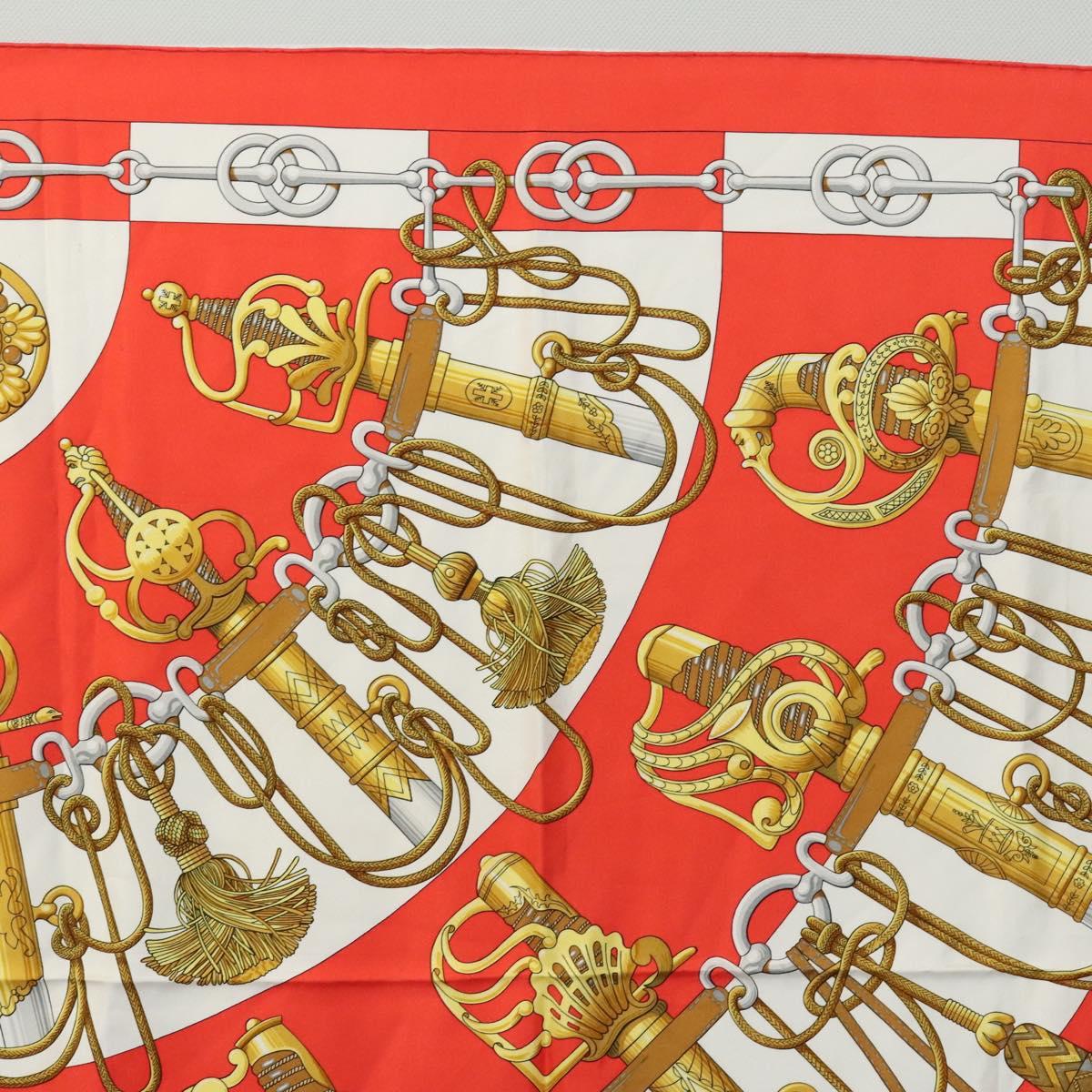 HERMES Carre 90 Scarf ""Cliquetis "" Silk Red Auth KD223