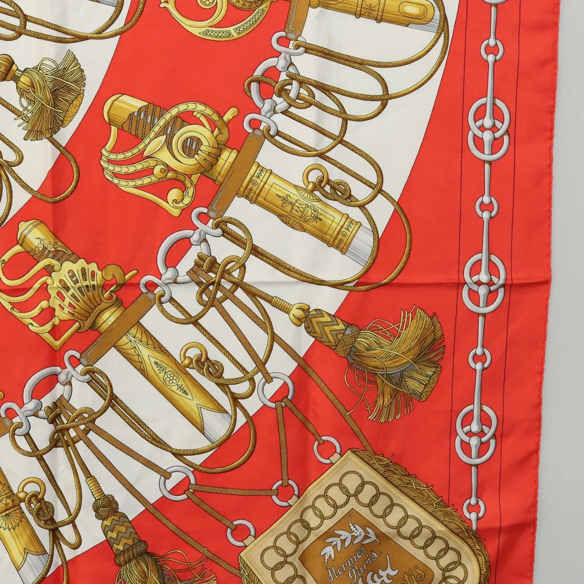 HERMES Carre 90 Scarf ""Cliquetis "" Silk Red Auth KD223