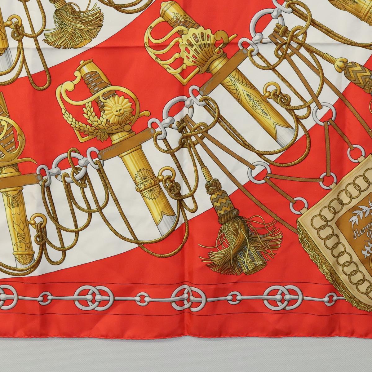 HERMES Carre 90 Scarf ""Cliquetis "" Silk Red Auth KD223