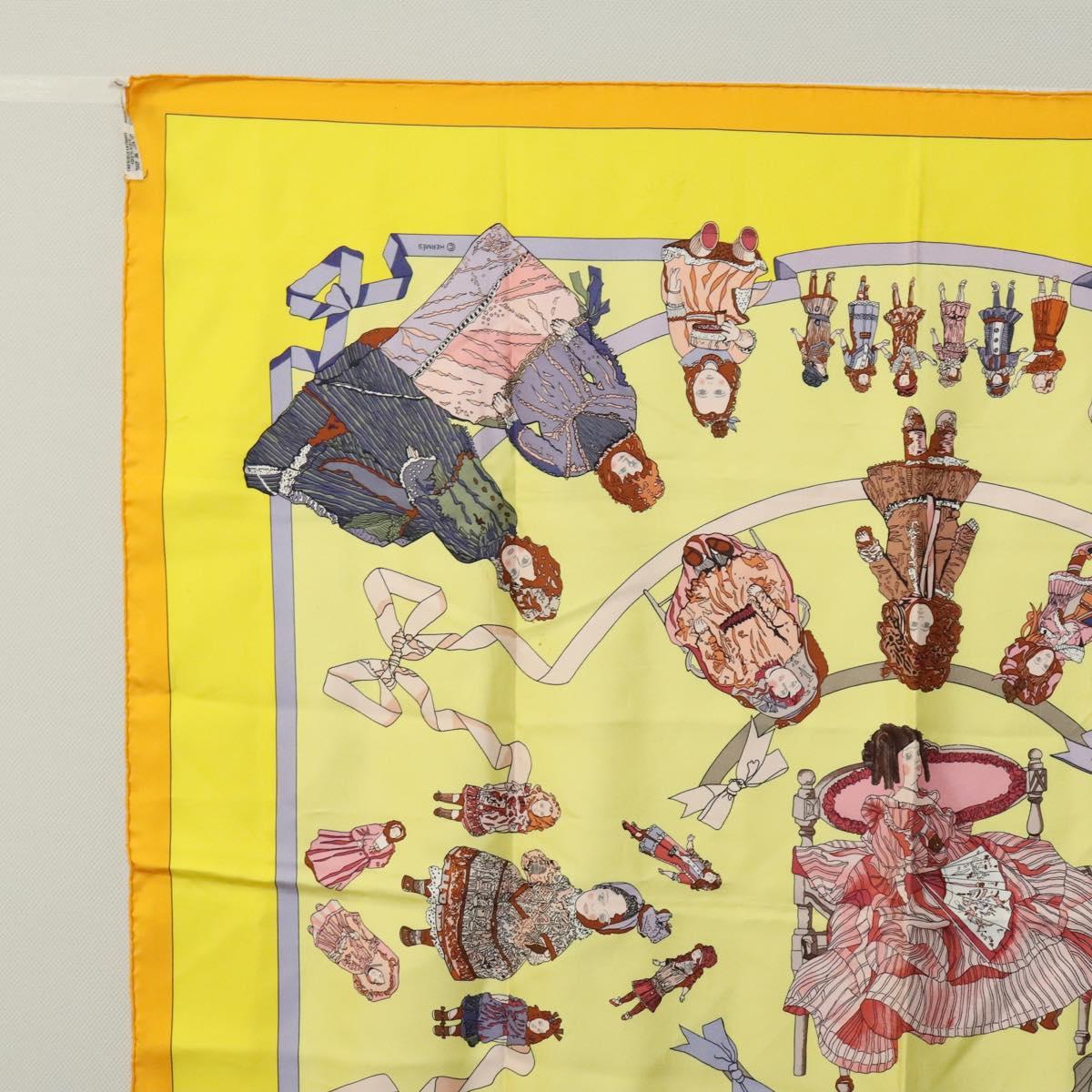HERMES Carre 90 Scarf ""HELLO DOLLY"" Silk Yellow Auth KD225