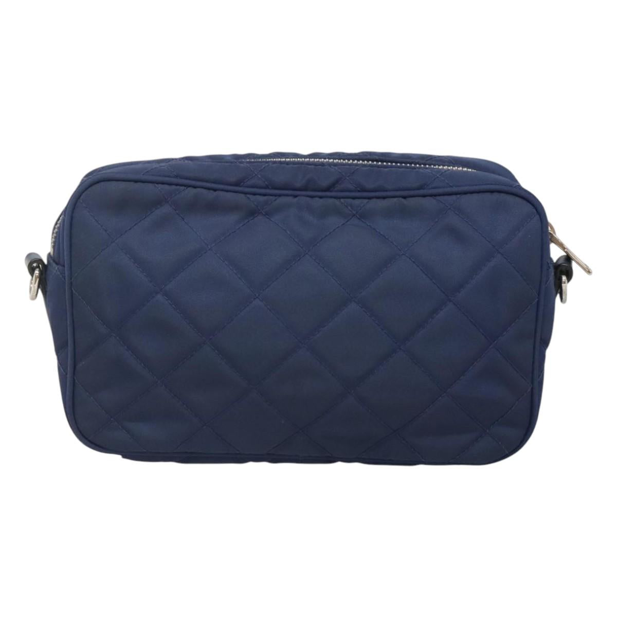 PRADA Quilted Shoulder Bag Nylon Blue Silver Auth KD263