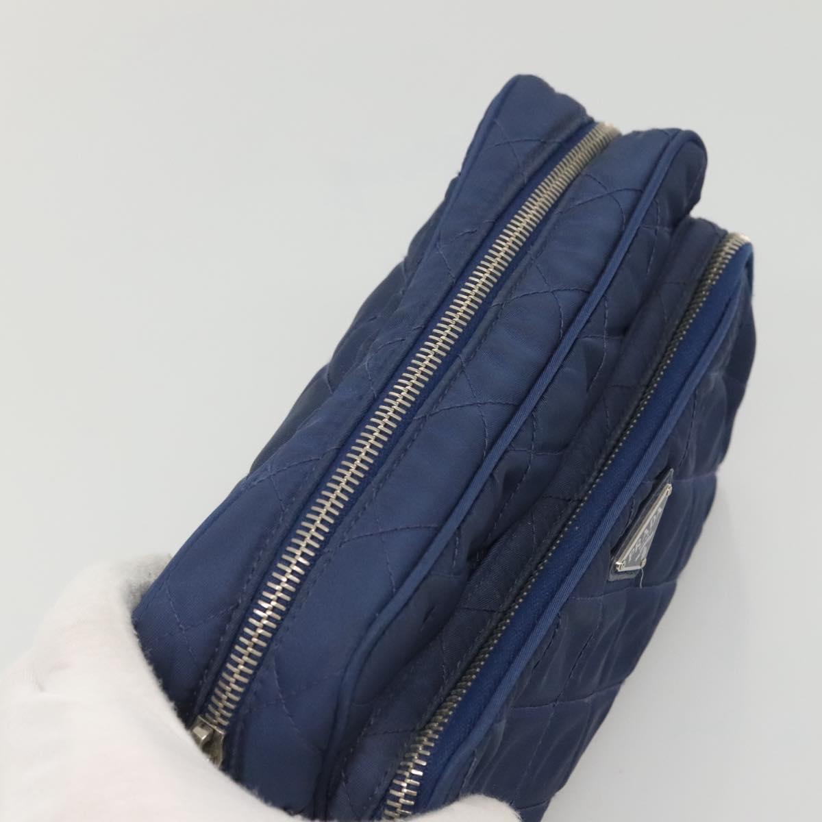 PRADA Quilted Shoulder Bag Nylon Blue Silver Auth KD263