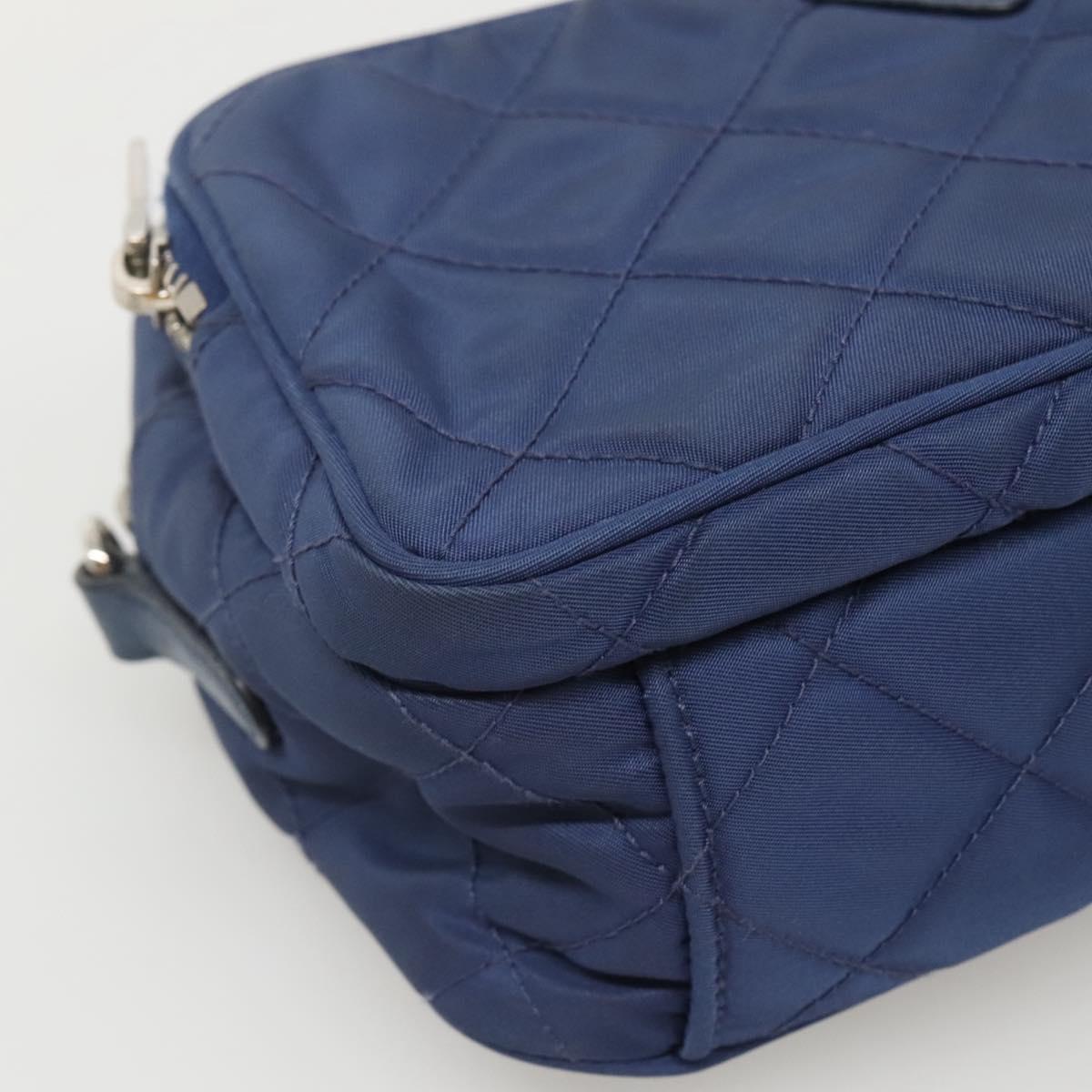 PRADA Quilted Shoulder Bag Nylon Blue Silver Auth KD263