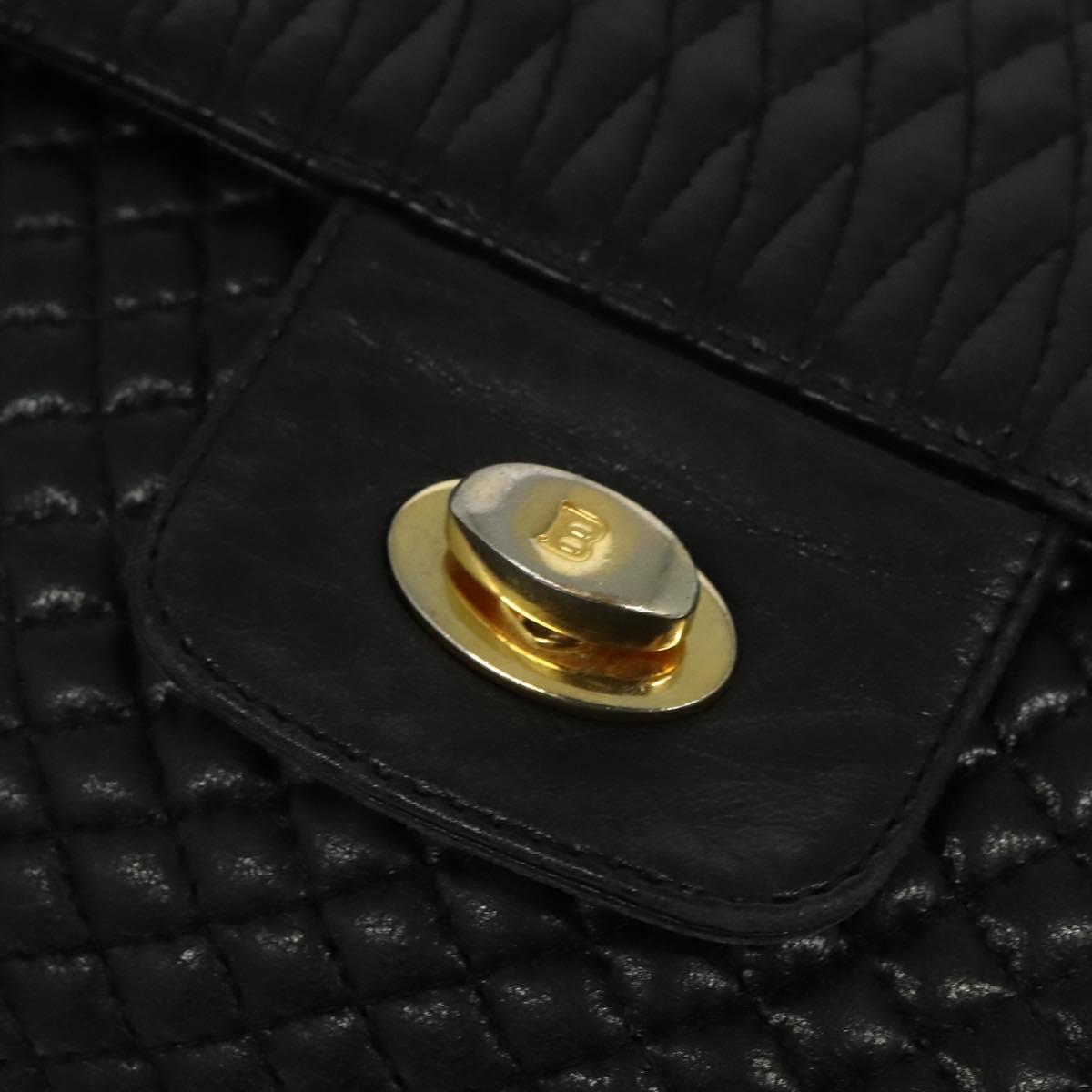 BALLY Chain Shoulder Bag Leather Black Auth KD281