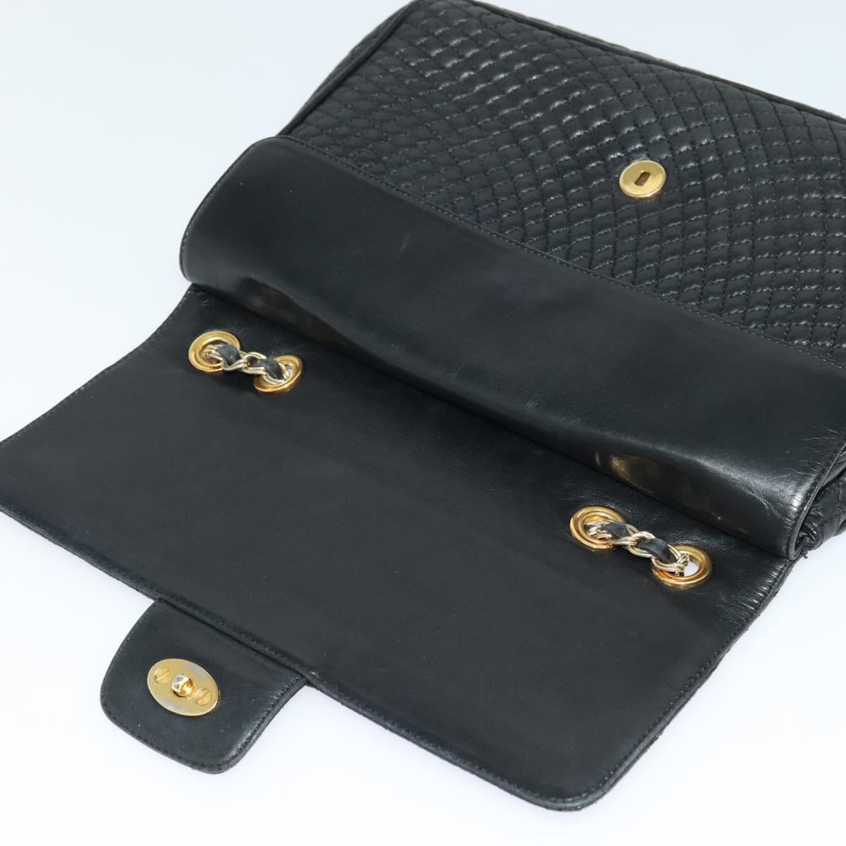 BALLY Chain Shoulder Bag Leather Black Auth KD281